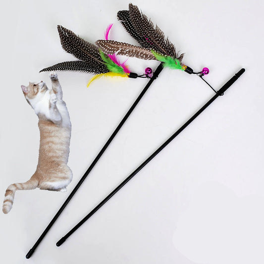 Bastón para gato con pluma y perla