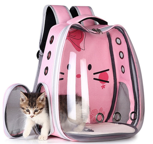 Mochila de transporte para gatos transparente